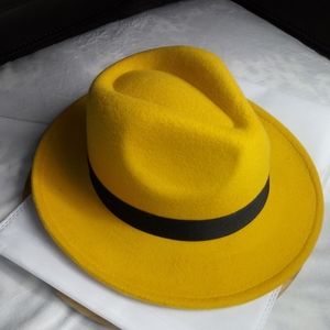 Yellow Fedora Hat w black band